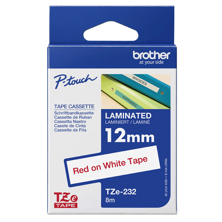 Brother TZE-232 ruban d'étiquette Rouge sur blanc