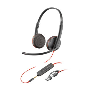 Poly Micro-casque Blackwire 3225 stéréo USB-C + connexion 3,5 mm + adaptateur USB-C/A