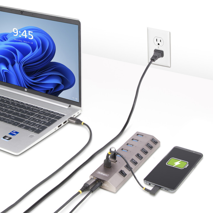StarTech.com Hub USB-C avec Auto-Alimenté à 7 Ports - Hub USB Type C vers USB-A pour PC de Bureau/Portable - Hub USB 3.0 5Gbp