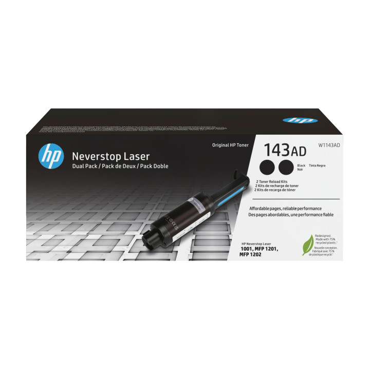 HP Kit de recharge de toner noir Neverstop authentique 143AD (double pack)