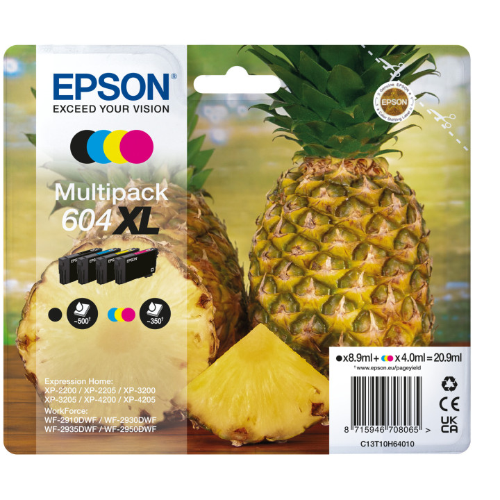 Epson 604XL cartouche d'encre 4 pièce(s) Original Rendement élevé (XL) Noir, Cyan, Magenta, Jaune