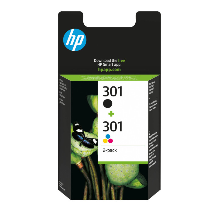 HP 301 pack de 2 cartouches d'encre noir/trois couleurs authentiques