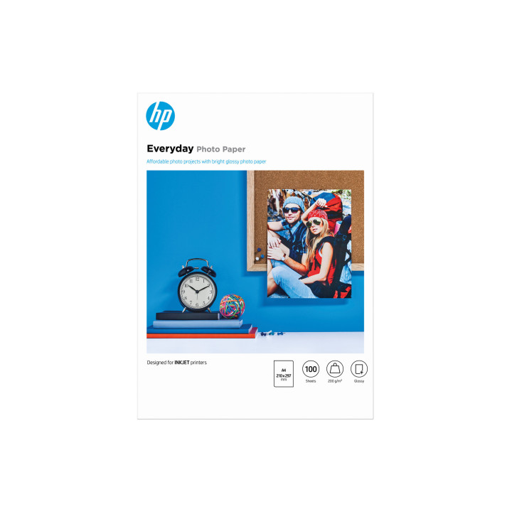 HP Papier photo Everyday, brillant, 200 g/m2, A4 (210 x 297 mm), 100 feuilles