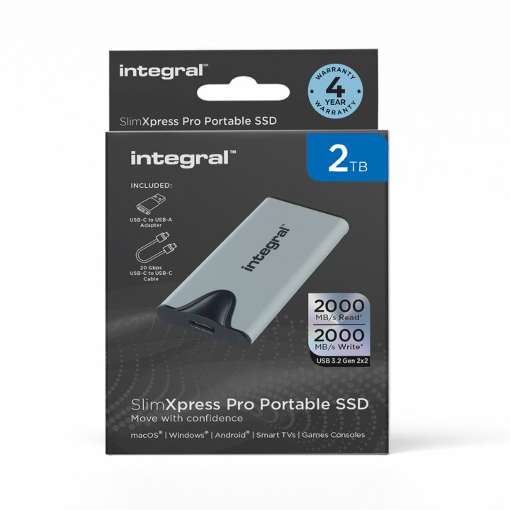Integral SlimXpress Pro INSSD2TPORT3.2SLIMXS lecteur à circuits intégrés externe 2 To USB 3.2 Gen 2x2
