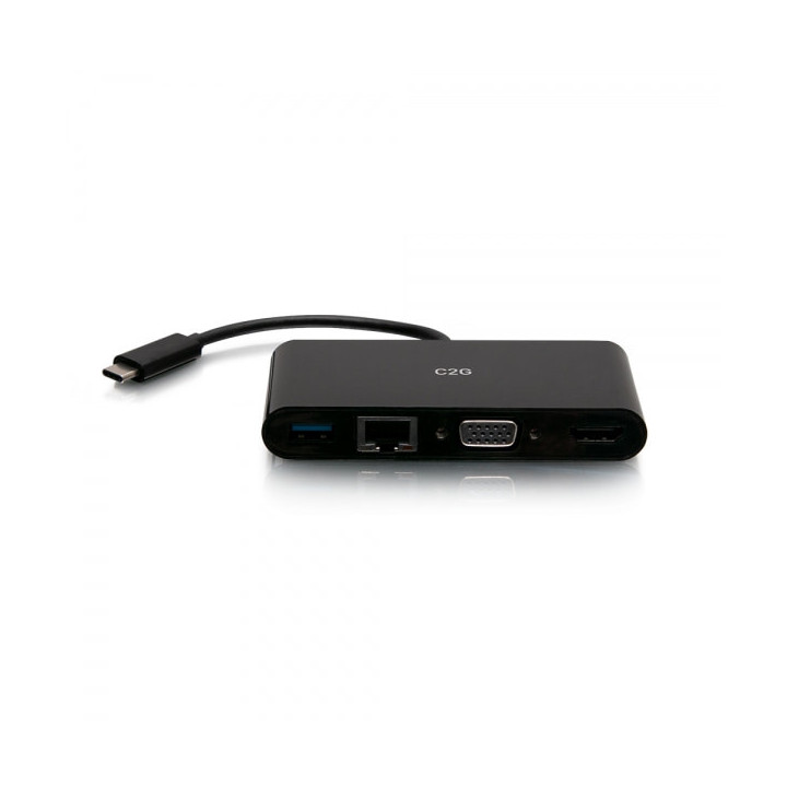 C2G Adaptateur multiport USB-C® vers HDMI®, VGA, USB-A, et RJ45 - 4K 30 Hz - Noir