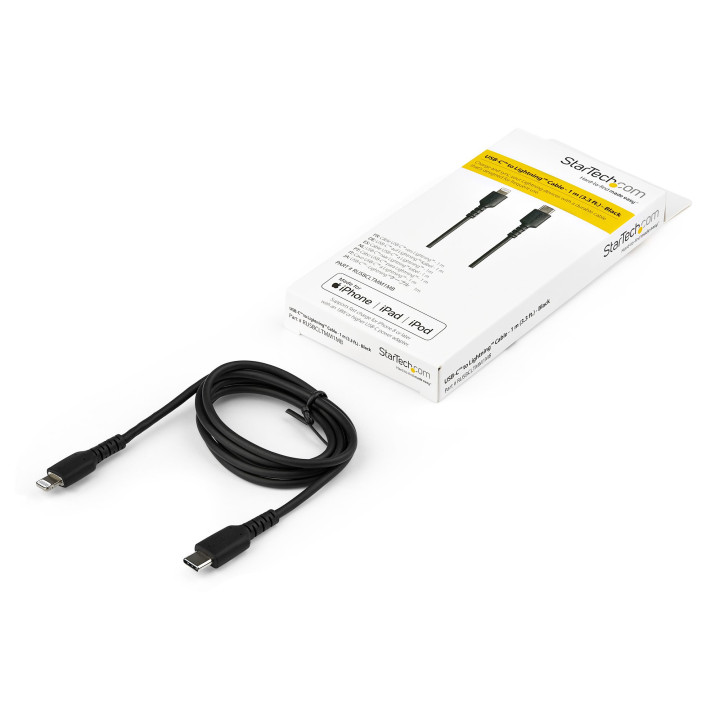 StarTech.com Câble USB-C vers Lightning Noir Robuste 1m - Câble de Charge/Synchronistation USB Type C vers Lightning Fibre Ar