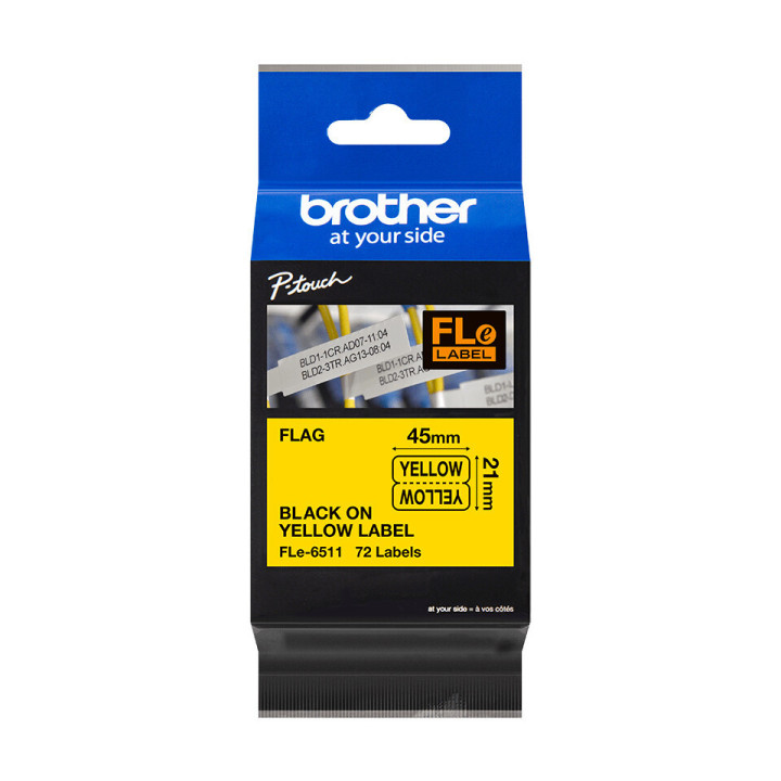 Brother FLe-6511 - Cassette à ruban pour étiqueteuse originale - 72 étiquettes drapeaux pré-découpées - Noir sur Jaune, 2