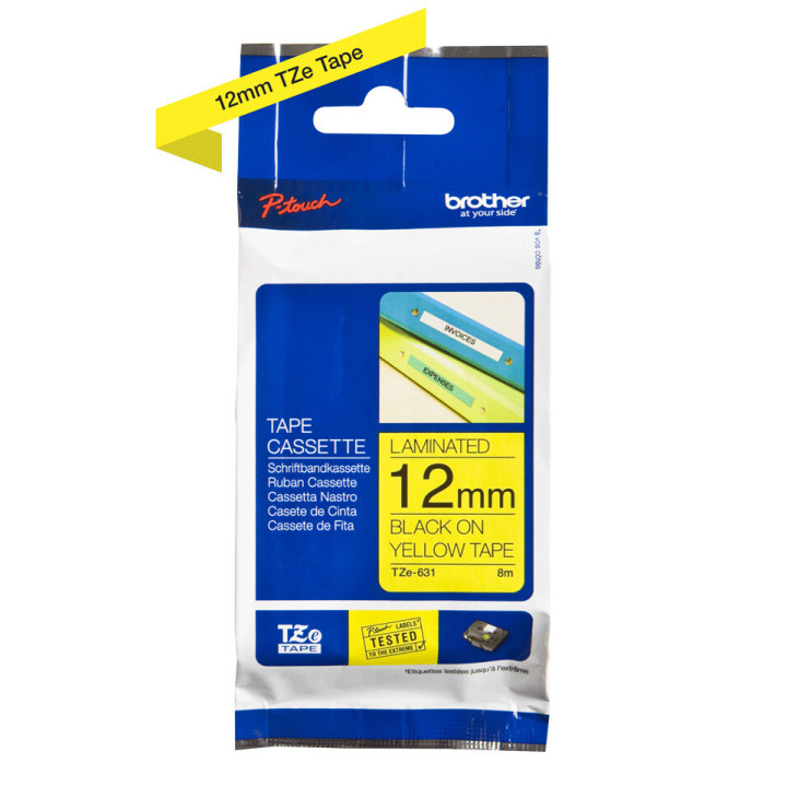 Brother Ruban pour étiqueteuse TZe-631 original – Noir sur jaune, 12 mm de large