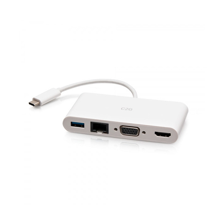 C2G Adaptateur multiport USB-C® vers HDMI®, VGA, USB-A, et RJ45 - 4K 30 Hz - Blanc