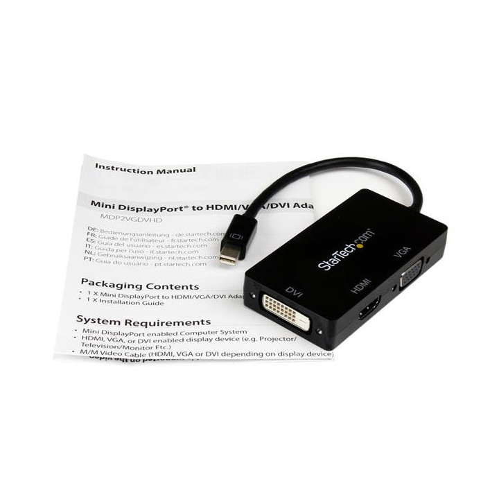 StarTech.com Adaptateur de voyage Mini DisplayPort vers VGA / DVI / HDMI - Convertisseur vidéo 3-en-1