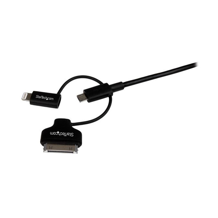 StarTech.com Câble combo USB vers Lightning / Dock 30 broches / Micro USB de 1 m - Noir