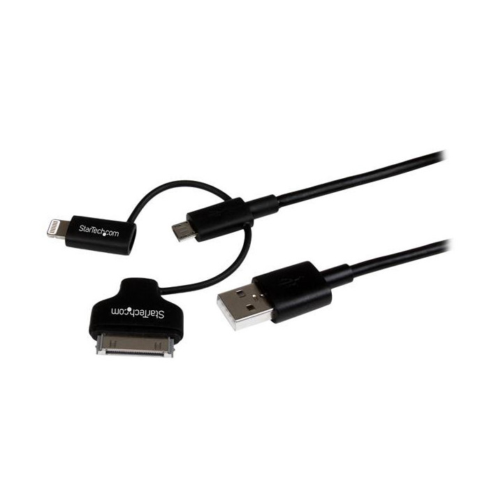 StarTech.com Câble combo USB vers Lightning / Dock 30 broches / Micro USB de 1 m - Noir