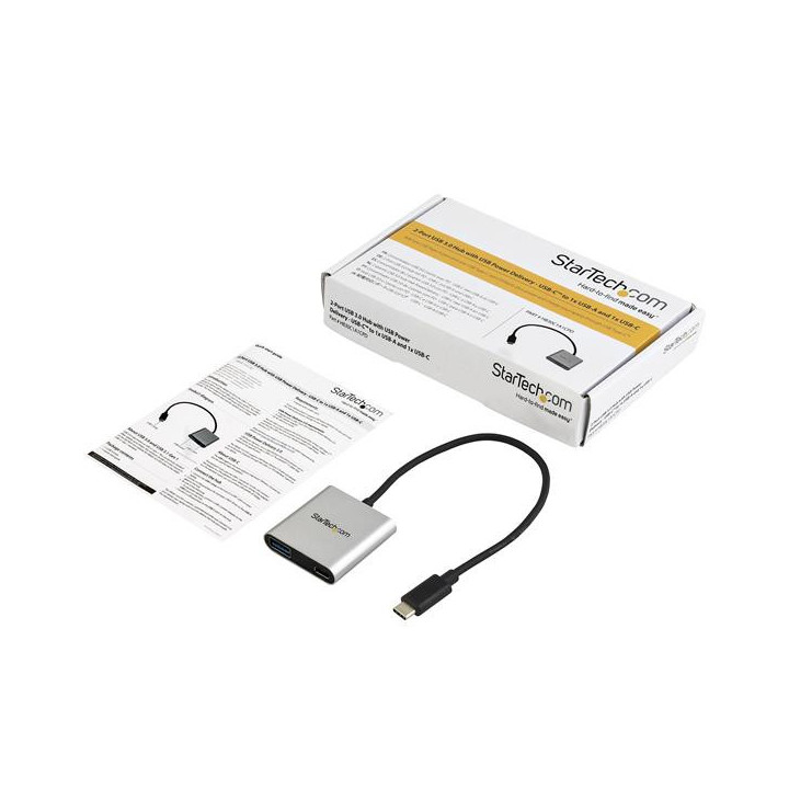 StarTech.com Hub USB-C à 2 ports avec Power Delivery - USB-C vers USB-A et USB-C - Hub USB 3.0
