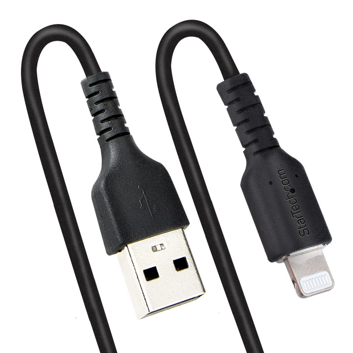 StarTech.com Câble USB vers Lightning de 1m - Certifié Mfi - Adaptateur USB Lightning Noir, Gaine durable en TPE - Cordon Cha
