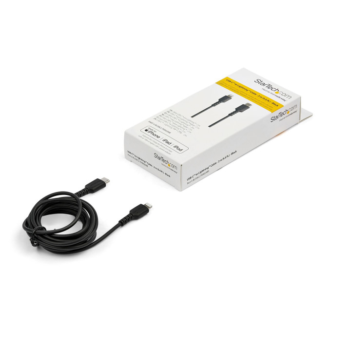 StarTech.com Câble USB-C vers Lightning Noir Robuste 2m - Câble de Charge/Synchronistation USB Type C vers Lightning Fibre Ar