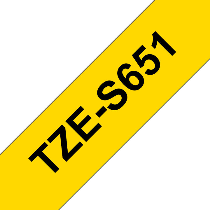 Brother TZe-S651 - Cassette à ruban pour étiqueteuse originale – Noir sur jaune, 24 mm de large