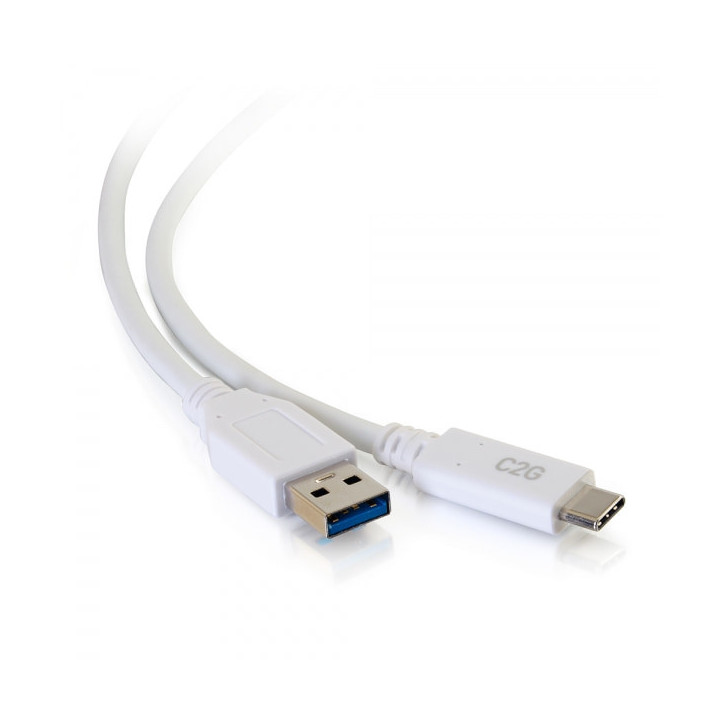 C2G Câble USB-C® vers USB-A SuperSpeed 5 Gbits/s M/M 1,8 m - Blanc