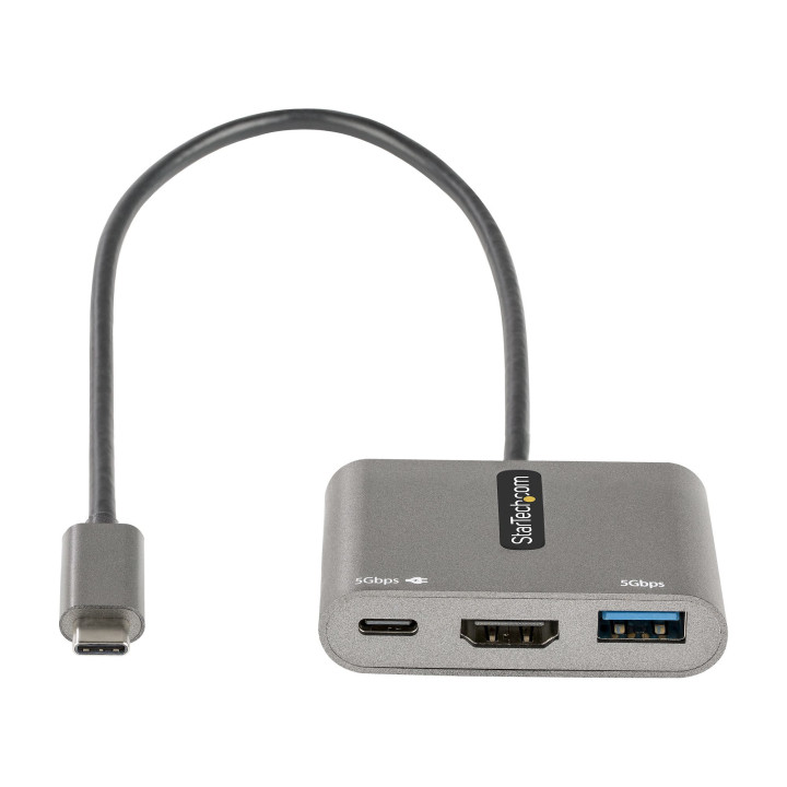 StarTech.com Adaptateur multiport USB C, USB-C vers vidéo HDMI 4K, 100W PD Pass-Through, Hub USB 3.0 5Gbps (1xType-C/1xA), Min