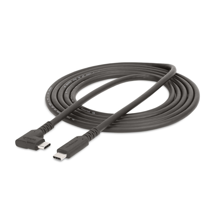 StarTech.com Câble USB-C de 2m, Coudé à Droite, USB 5Gbps, 100W (5A) Power Delivery, 4K 60Hz DP Alt Mode, Cordon USB C Robus