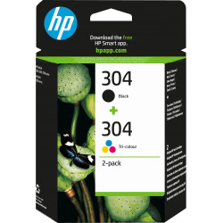 HP Pack de 2 cartouches authentiques d'encre noire/trois couleurs 304