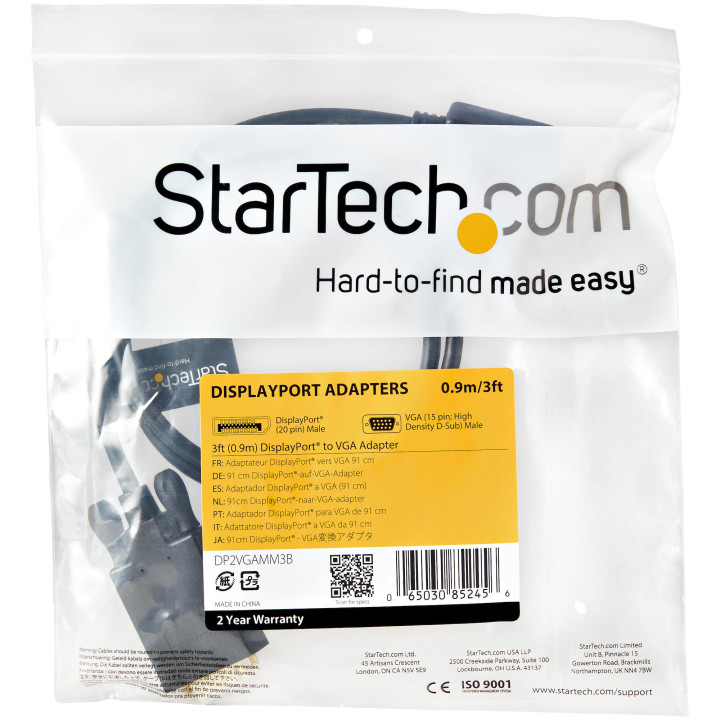 StarTech.com Adaptateur DisplayPort vers VGA - Câble Display Port Mâle VGA Mâle 1920x1200 - Noir 91cm