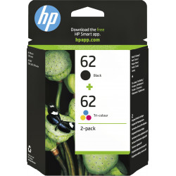 HP 62 pack de 2 cartouches authentiques d'encre noire / trois couleurs
