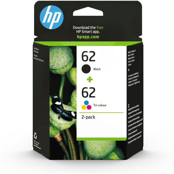 HP 62 pack de 2 cartouches authentiques d'encre noire / trois couleurs