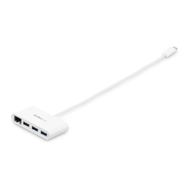 StarTech.com Hub USB-C à 3 ports avec Gigabit Ethernet - USB 3.0 (5Gbps) - USB-C vers 3x USB-A - Blanc
