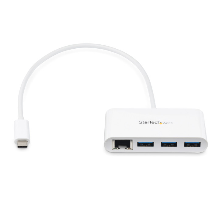 StarTech.com Hub USB-C à 3 ports avec Gigabit Ethernet - USB 3.0 (5Gbps) - USB-C vers 3x USB-A - Blanc