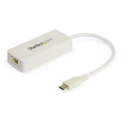 StarTech.com Adaptateur USB-C vers Gigabit Ethernet avec port USB-A - Adaptateur Réseau Blanc 1Gbps NIC USB 3.0/3.1 Type C - 1