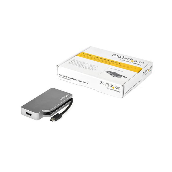 StarTech.com Adaptateur multiport USB-C - Gris sidéral - 4-en-1 USB-C vers VGA, DVI, HDMI, ou Mini DisplayPort