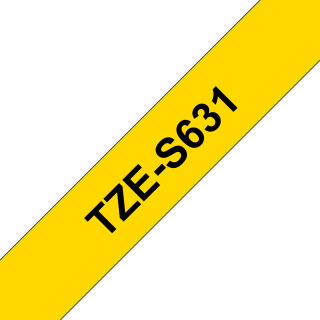 Brother TZe-S631 - Cassette à ruban pour étiqueteuse originale – Noir sur jaune, 12 mm de large