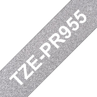 Brother TZe-PR955 - Cassette originale à ruban adhésif - blanc sur argent premium - pour étiqueteuse - 24 mm de large