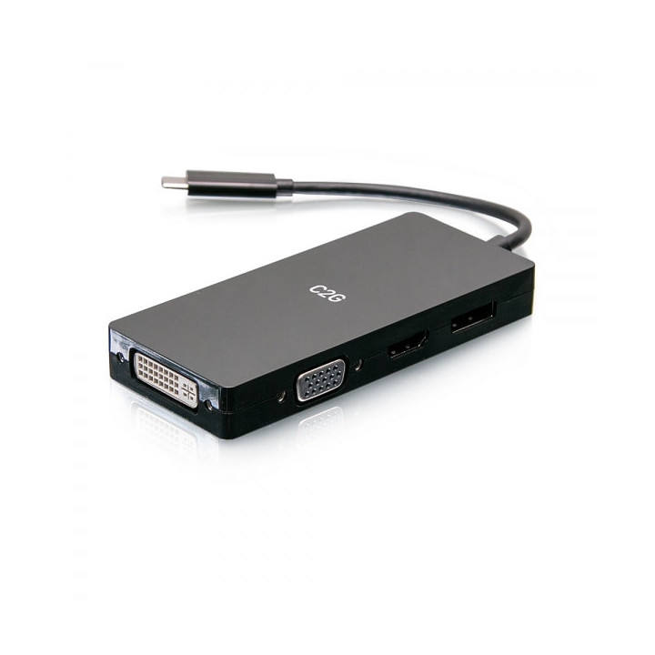 C2G Adaptateur multiport USB-C, adaptateur vidéo 4 en 1 avec HDMI, DisplayPort, DVI et VGA - 4K 60 Hz