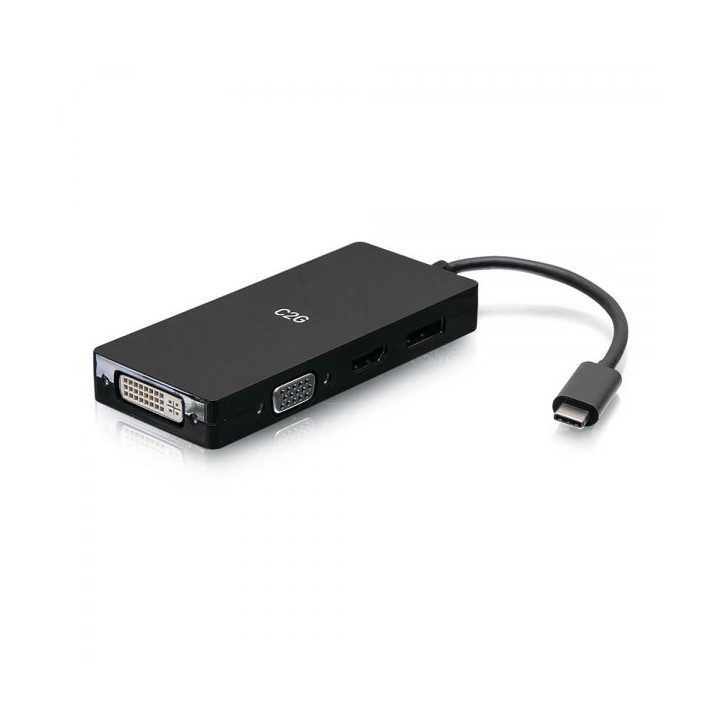 C2G Adaptateur multiport USB-C, adaptateur vidéo 4 en 1 avec HDMI, DisplayPort, DVI et VGA - 4K 60 Hz