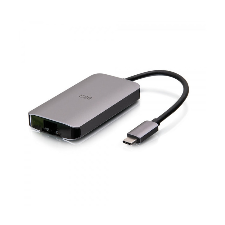 C2G Mini station d’accueil USB-C 4 en 1 avec HDMI, USB-A, Ethernet et USB-C, alimentation électrique jusqu’à 100 W - 4K 3