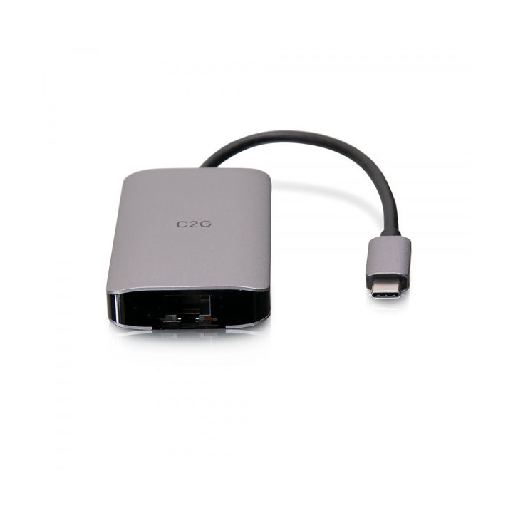 C2G Mini station d’accueil USB-C 4 en 1 avec HDMI, USB-A, Ethernet et USB-C, alimentation électrique jusqu’à 100 W - 4K 3