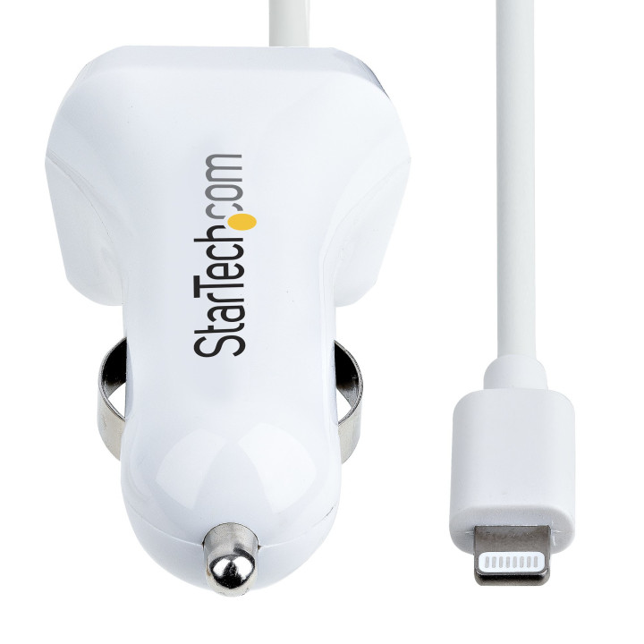 StarTech.com Chargeur Voiture Lightning avec Câble Spiralé - Chargeur Iphone 1m - Double Chargeur USB pour Telephones et Tabl