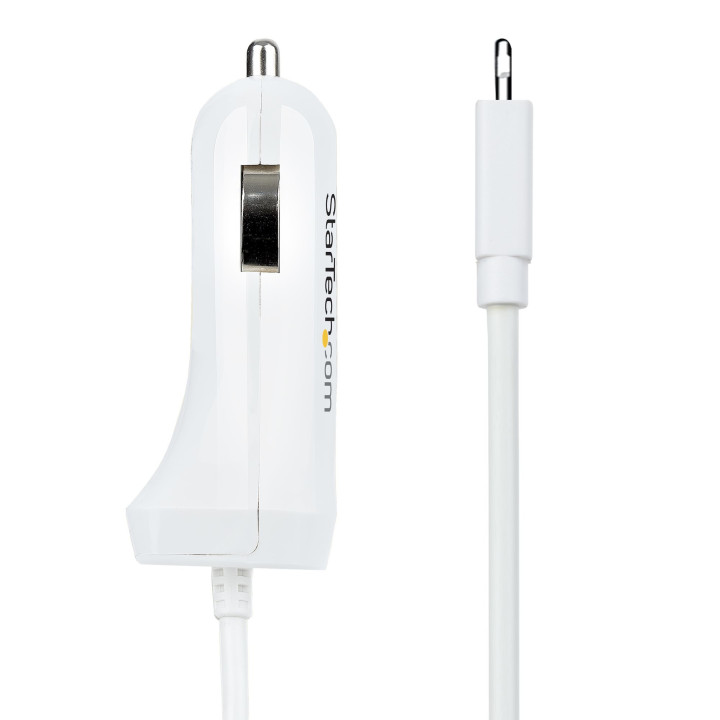 StarTech.com Chargeur Voiture Lightning avec Câble Spiralé - Chargeur Iphone 1m - Double Chargeur USB pour Telephones et Tabl
