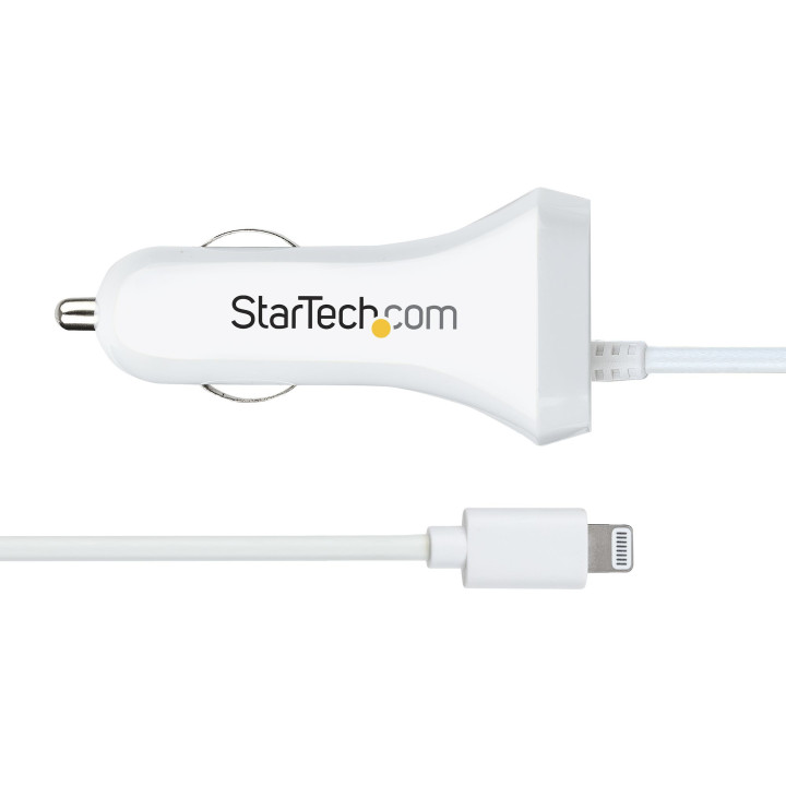 StarTech.com Chargeur Voiture Lightning avec Câble Spiralé - Chargeur Iphone 1m - Double Chargeur USB pour Telephones et Tabl