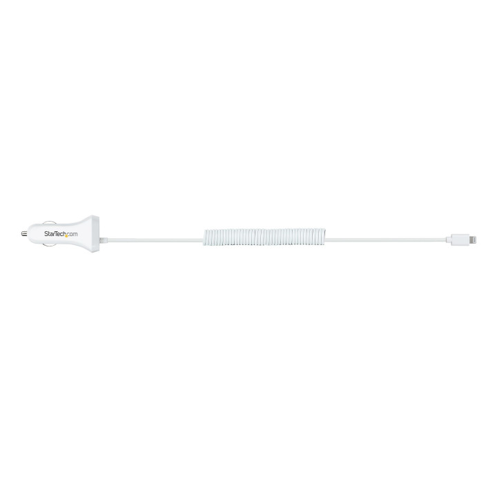 StarTech.com Chargeur Voiture Lightning avec Câble Spiralé - Chargeur Iphone 1m - Double Chargeur USB pour Telephones et Tabl