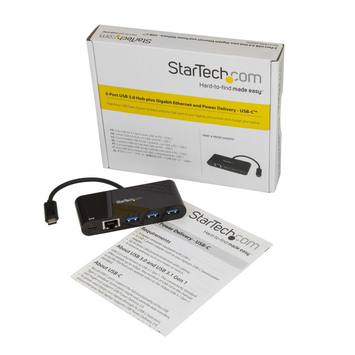 StarTech.com Hub USB 3.0 3 Ports avec Gigabit Ethernet et Alimentation Passthrough 60W - USB-C vers 3 x USB-A (USB 3.0 SuperSpe