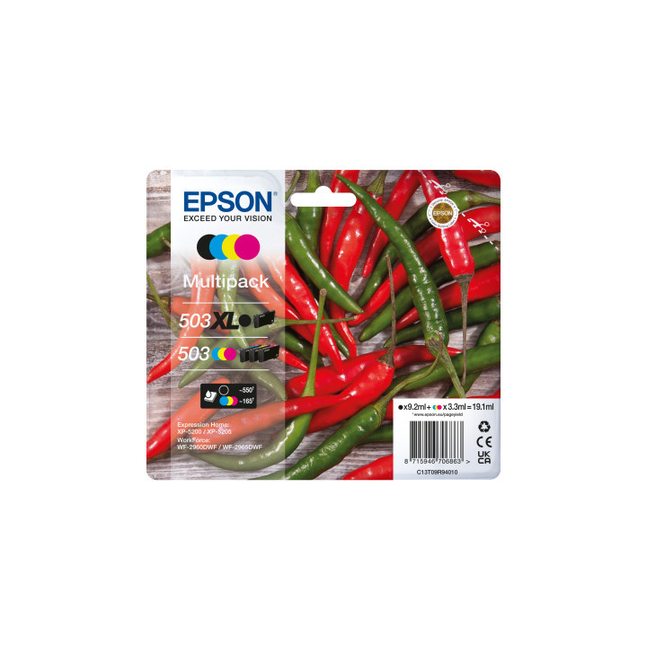 Epson C13T09R94010 cartouche d’encre 4 pièce(s) Noir: Rendement élevé (XL) Cyan, Magenta et Jaune: Rendement Standard