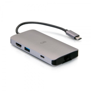 C2G Mini station d’accueil USB-C 8 en 1 avec HDMI, 2 USB-A, Ethernet, lecteur de carte SD et USB-C, alimentation électrique 