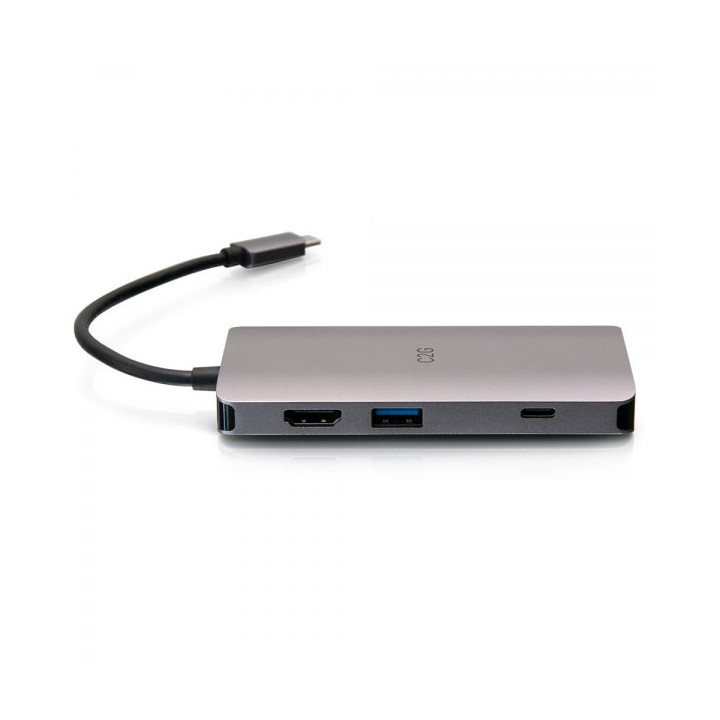 C2G Mini station d’accueil USB-C 8 en 1 avec HDMI, 2 USB-A, Ethernet, lecteur de carte SD et USB-C, alimentation électrique 