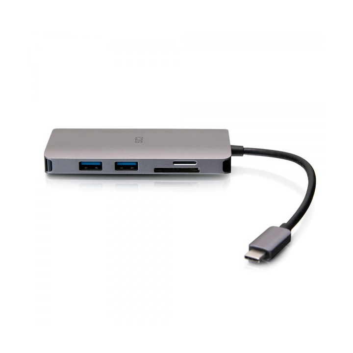C2G Mini station d’accueil USB-C 8 en 1 avec HDMI, 2 USB-A, Ethernet, lecteur de carte SD et USB-C, alimentation électrique 