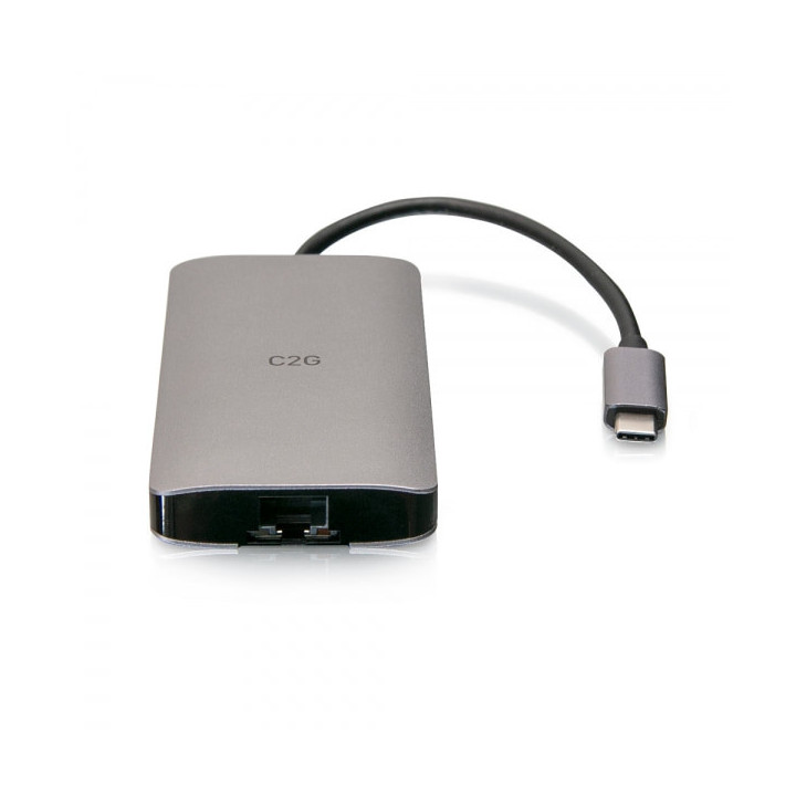 C2G Mini station d’accueil USB-C 8 en 1 avec HDMI, 2 USB-A, Ethernet, lecteur de carte SD et USB-C, alimentation électrique 