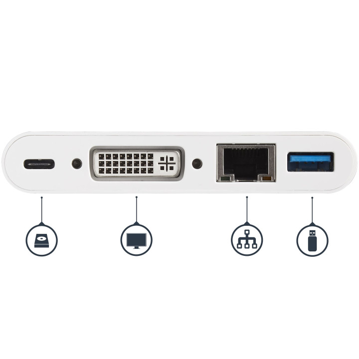 StarTech.com Adaptateur Multiport USB C - Adaptateur Vidéo USB-C vers DVI-D (numérique) avec 60W PD Passthrough Charging, GbE