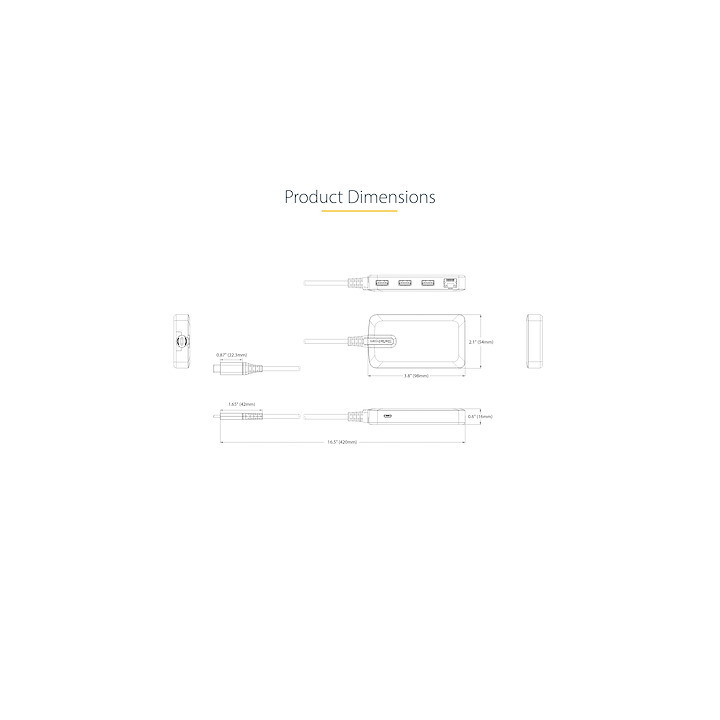 StarTech.com Hub USB-C à 3 Ports - 3x Ports USB-A, Gigabit Ethernet RJ45, USB 3.0 5Gbps, Alimentation par Bus - Hub USB Type-C