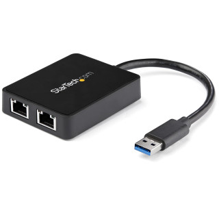 StarTech.com Adaptateur USB 3.0 à Double Port Gigabit Ethernet avec port USB - 10/100/100 - Adaptateur NIC Réseau USB Gigabit